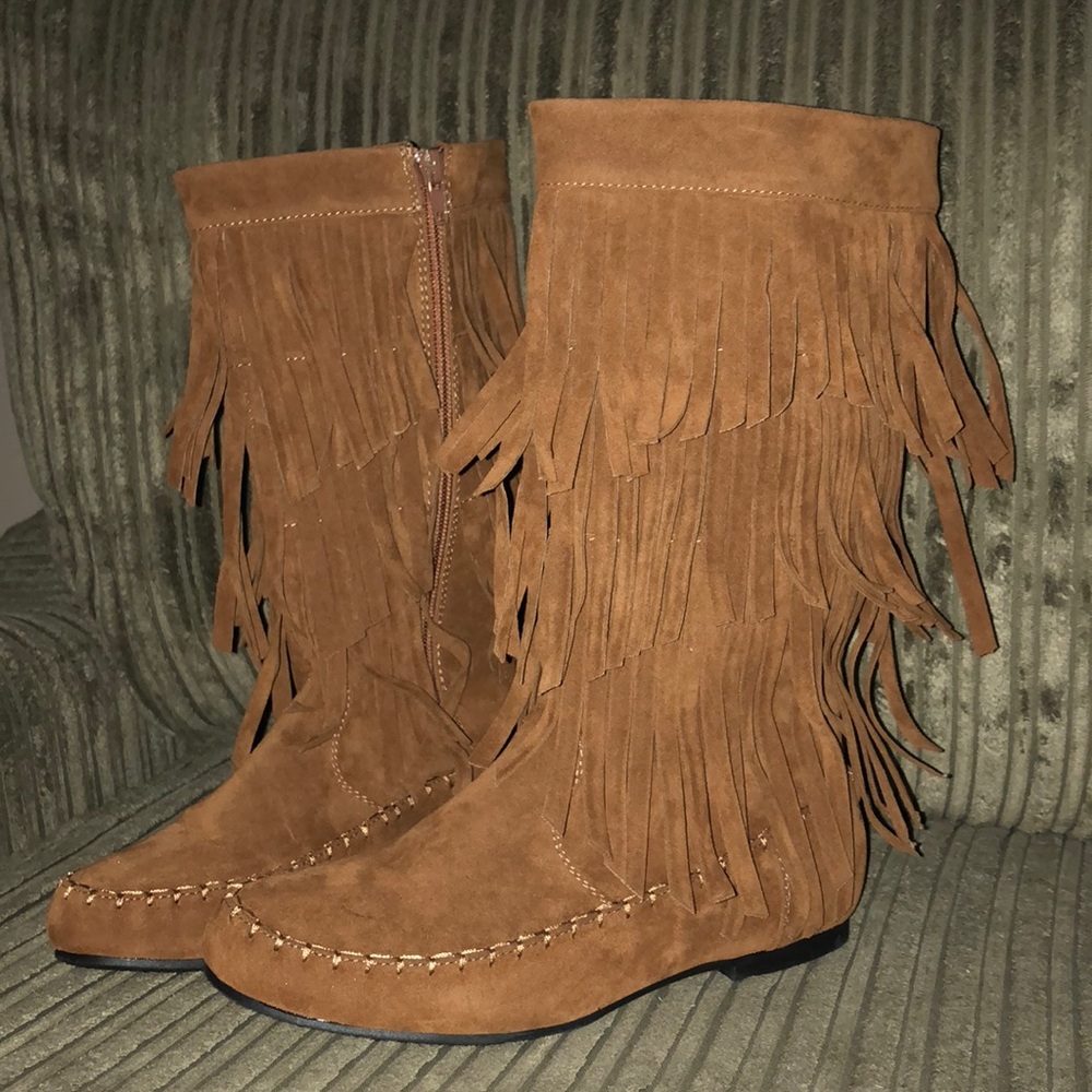 Tan Suede Fringe Boots